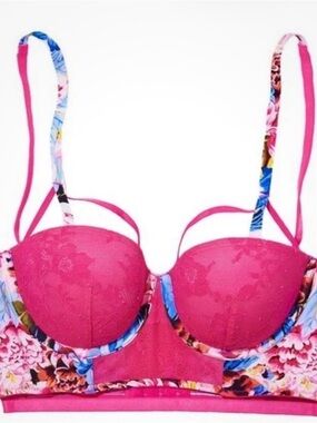 Victoria's Secret MARY KATRANTZOU Balconette Long Line Bralette Bra Pink 32D NWT